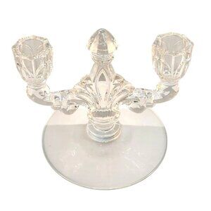 Heisey Glass Trident Double Taper Candle Holder Sunburst Design Base 5.5"